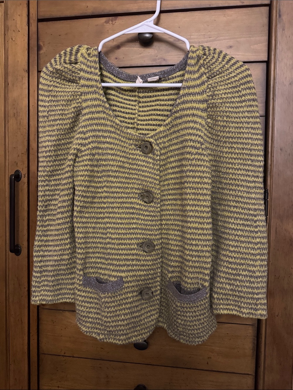 Moth Yellow & Gray Striped Button Cardigan